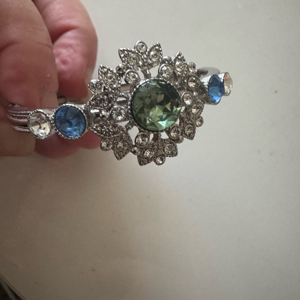 Monet Silver Bracelet with Green and Blue Gems